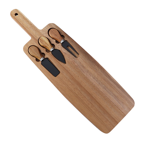 NNEDSZ Brown And Black Premium Acacia Wood Cheese Board Set | Charcuterie Platter with 3 Stainless Steel Knives