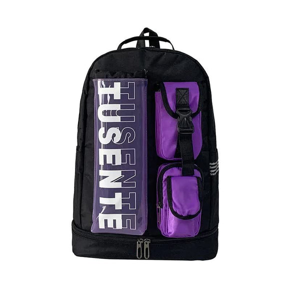 NNEDSZ Purple And Black Stylish Sports Backpack with Contrast Pockets - Unisex Gym Bag for Badminton & Tennis