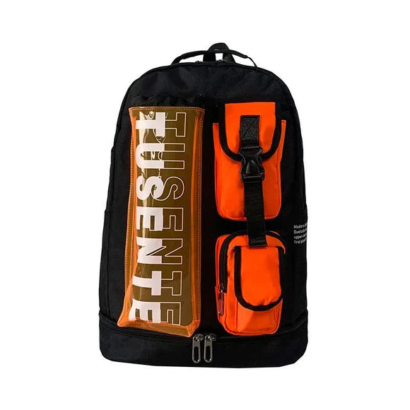 NNEDSZ Orange And Black Stylish Sports Backpack with Contrast Pockets - Unisex Gym Bag for Badminton & Tennis