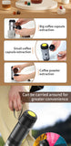 White 3-in-1 Portable Electric Espresso Maker - Rechargeable Travel Coffee Machine for Capsules & Ground Coffee