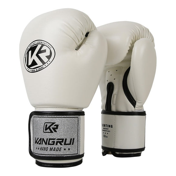 NNEDSZ White And Silver Durable 8oz PU Leather Boxing Gloves - Padded & Ventilated for Training