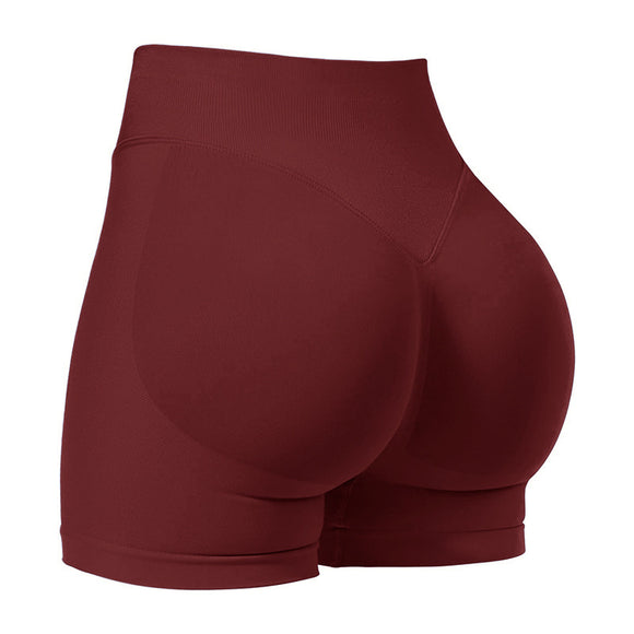 NNEDSZ S Wine Red High-Elastic Hip Yoga Shorts - Seamless Mid-Intensity Pilates Workout Shorts