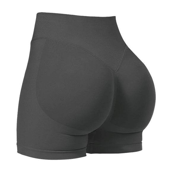 NNEDSZ S Grey High-Elastic Hip Yoga Shorts - Seamless Mid-Intensity Pilates Workout Shorts