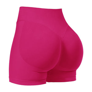 XXL Rose Red High-Elastic Hip Yoga Shorts - Seamless Mid-Intensity Pilates Workout Shorts