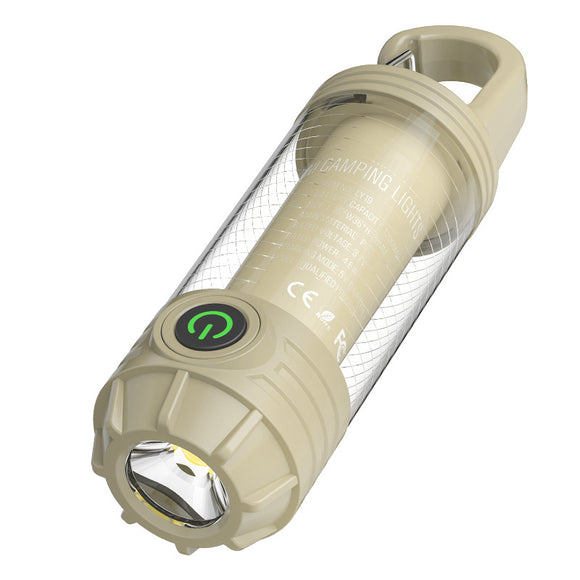 NNEDSZ Khaki Portable Multi-Light Camping Lantern - Mini Keychain Flashlight with Hook for Outdoor Adventures