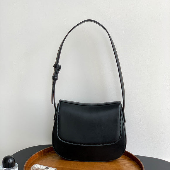 NNEDSZ Black Women's Vintage Flap Shoulder Bag Solid Color Summer Fashion Large Capacity Tote Minimalist Underarm Commuter Bag