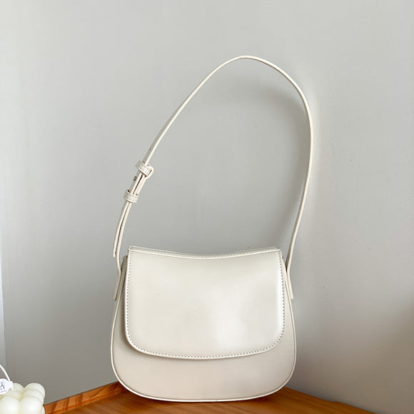 NNEDSZ White Women's Vintage Flap Shoulder Bag Solid Color Summer Fashion Large Capacity Tote Minimalist Underarm Commuter Bag