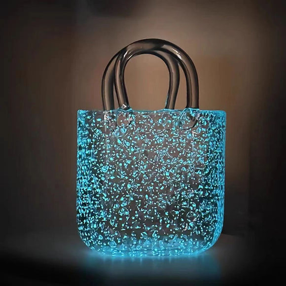 NNEDSZ Large Tote Bubble Bag Luminous INS-Style Glass Vase Modern Minimalist Hydroponic Flower Holder Creative Desktop Decorative Floral Arrangement
