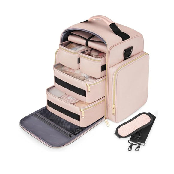 NNEDSZ Travel Makeup Organizer Bag - 4 Detachable Compartments, Jewelry Roll & Multiple Pouches
