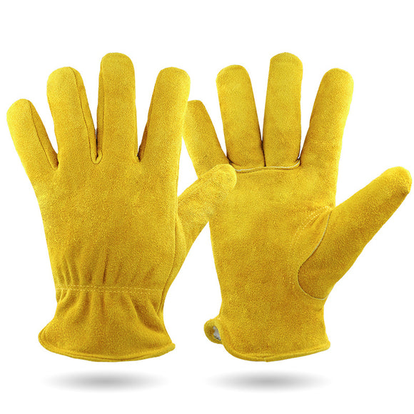 NNEDSZ M Yellow Durable Cowhide Work Gloves - Insulated Windproof Anti-Slip for Outdoor Handling & Cycling