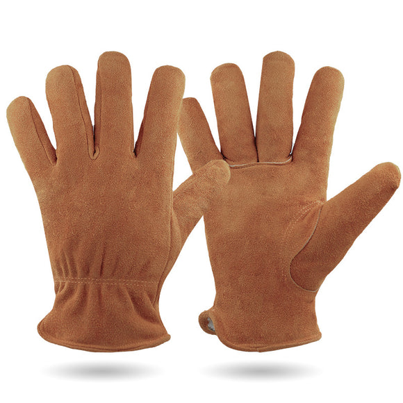 NNEDSZ L Coffee Durable Cowhide Work Gloves - Insulated Windproof Anti-Slip for Outdoor Handling & Cycling