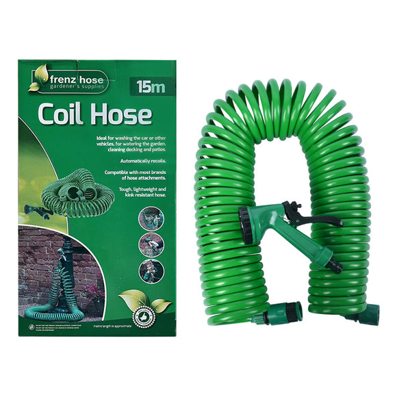 NNEDSZ 15m Retractable Spring Garden Hose with 5-Function Spray Gun - EVA Burst-Proof Watering Hose for Car Washing