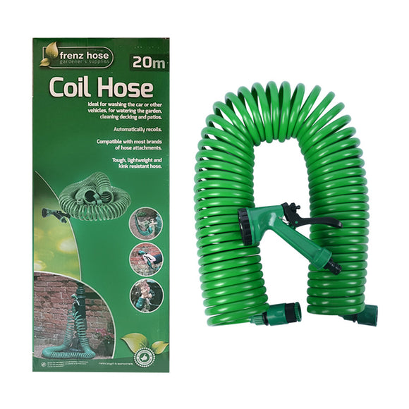 NNEDSZ 20m Retractable Spring Garden Hose with 5-Function Spray Gun - EVA Burst-Proof Watering Hose for Car Washing