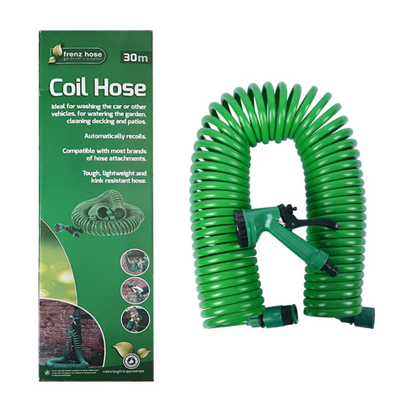 NNEDSZ 30m Retractable Spring Garden Hose with 5-Function Spray Gun - EVA Burst-Proof Watering Hose for Car Washing