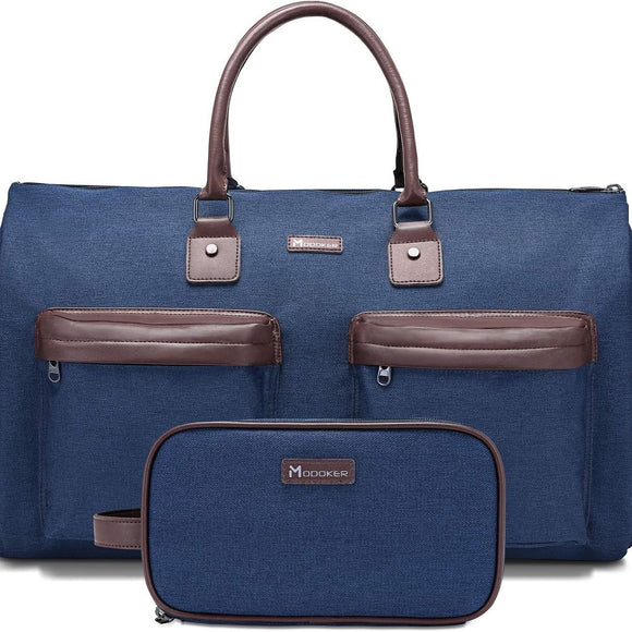NNEDSZ Dark Blue 45L Garment Duffel Bag - Men's Travel Suit Bag - Carry On Weekender