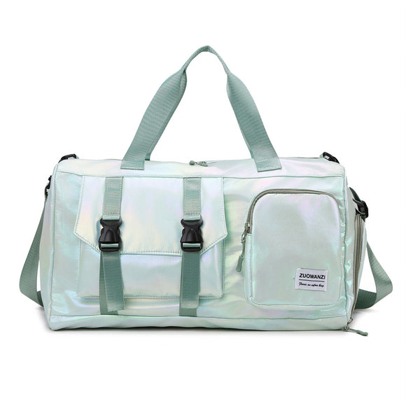NNEDSZ Light Green Iridescent Gym Bag with Wet-Dry Separation - Large Capacity Travel and Fitness Duffel