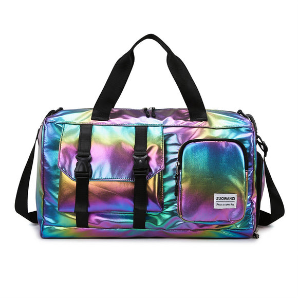 NNEDSZ Pearl Color Iridescent Gym Bag with Wet-Dry Separation - Large Capacity Travel and Fitness Duffel