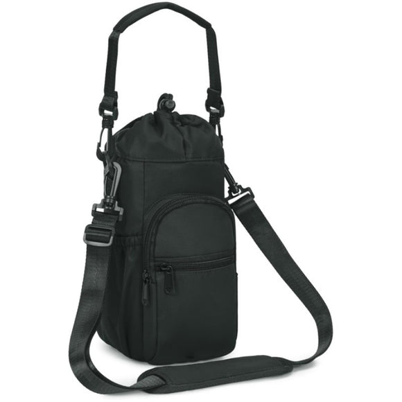 NNEDSZ Black Insulated Cup Holder Bag with Adjustable Strap - Water Bottle Carrier with Lock Drawstring & Heatproof Handle