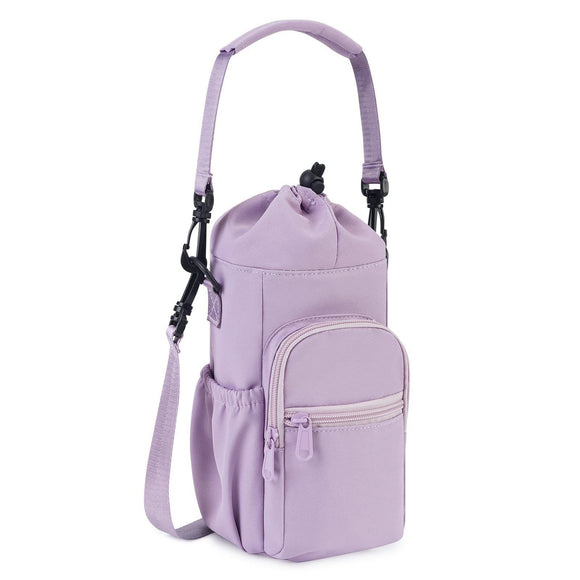 NNEDSZ Purple Insulated Cup Holder Bag with Adjustable Strap - Water Bottle Carrier with Lock Drawstring & Heatproof Handle
