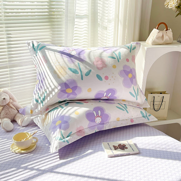 NNEDSZ Purple Flower 100% Cotton Pillowcase Set (Pack of 2) - Breathable Standard Size 48x74cm Pure Cotton Pillow Covers