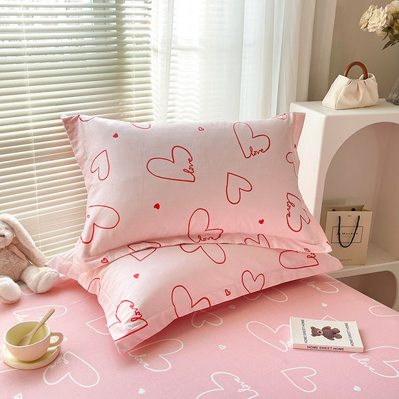 NNEDSZ Pink Heart 100% Cotton Pillowcase Set (Pack of 2) - Breathable Standard Size 48x74cm Pure Cotton Pillow Covers