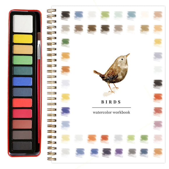 NNEDSZ Bird 2-Pack Watercolor Painting Set - Premium Bird-Themed Coloring Books with Watercolor Paints (22.86×16.51cm) - Artist-Grade Workbook Kit