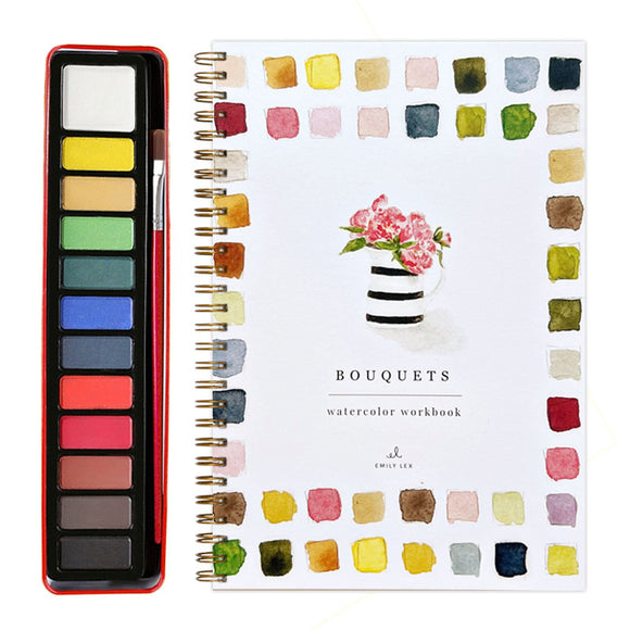 NNEDSZ Bouquets 2-Pack Watercolor Painting Set - Premium Bird-Themed Coloring Books with Watercolor Paints (22.86x16.51cm) - Artist-Grade Workbook Kit