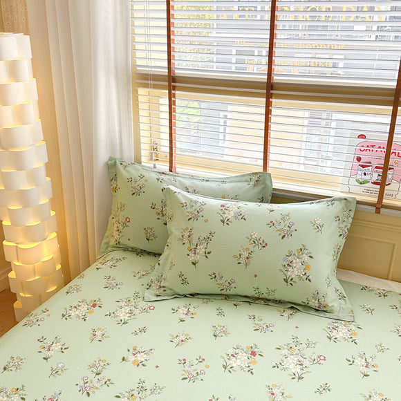 NNEDSZ Green Flowers 100% Cotton Pillowcase Set (Pack of 2) - Breathable Standard Size 48x74cm Pure Cotton Pillow Covers