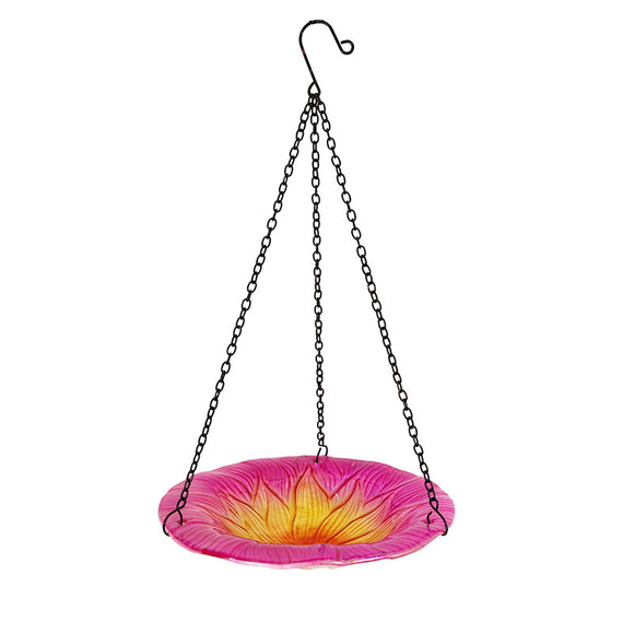 NNEDSZ Pink Decorative Hanging Glass Flower Bird Bath - 8.1 Inch Vibrant Outdoor Garden Accent