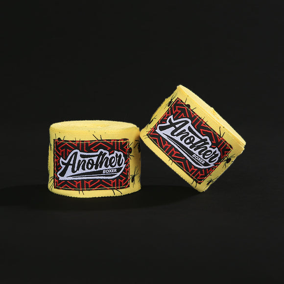 NNEDSZ Yellow Spider Pro Grade 5m Boxing Hand Wraps - Printed Elastic Bandages for Training & Combat Sports (1 Pair)