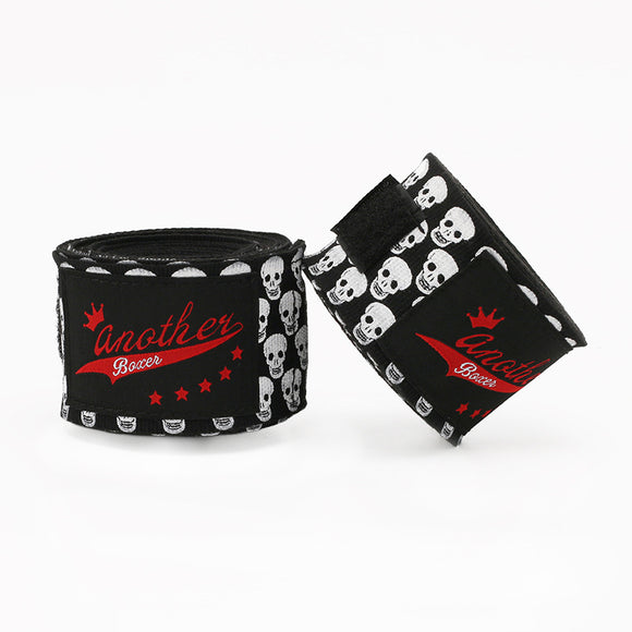 NNEDSZ Small Black Head Pro Grade 5m Boxing Hand Wraps - Printed Elastic Bandages for Training & Combat Sports (1 Pair)