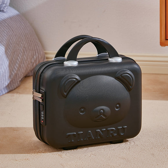 NNEDSZ Cute Bear Face Hard-Shell Storage Case with Lock - 14-Inch Black Travel Organizer
