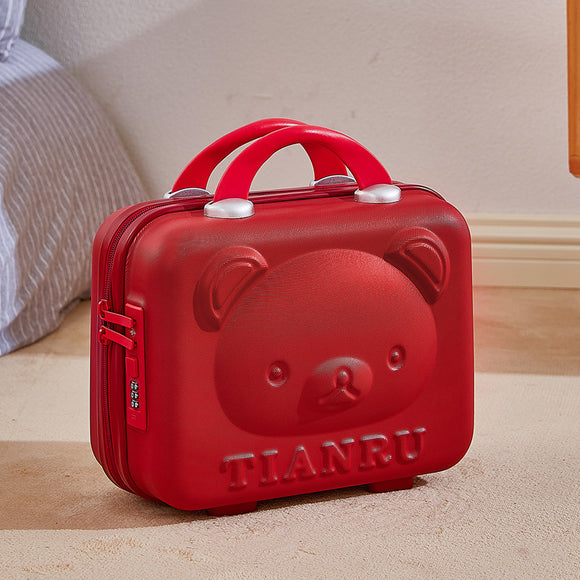 NNEDSZ Cute Bear Face Hard-Shell Storage Case with Lock - 14-Inch red Travel Organizer