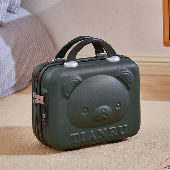 NNEDSZ Cute Bear Face Hard-Shell Storage Case with Lock - 14-Inch green Travel Organizer