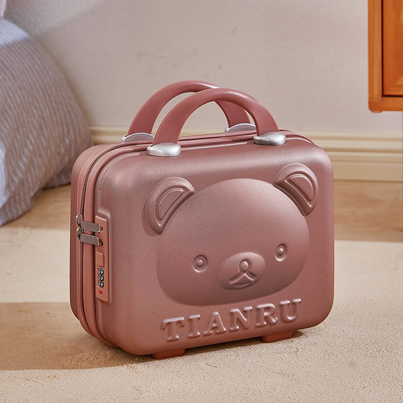 NNEDSZ Cute Bear Face Hard-Shell Storage Case with Lock - 14-Inch gold Travel Organizer