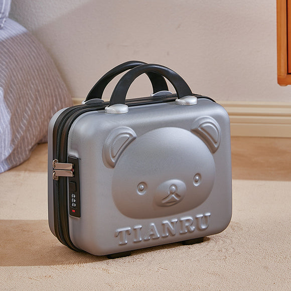 NNEDSZ Cute Bear Face Hard-Shell Storage Case with Lock - 14-Inch grey Travel Organizer