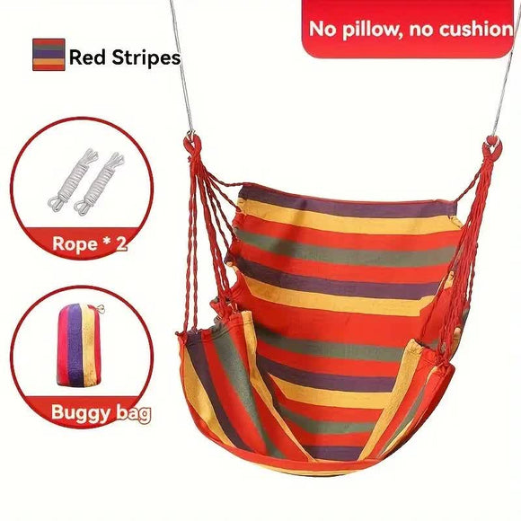 NNEDSZ Colorful Striped Hammock Chair with Ropes and Storage Bag - Red Stripes