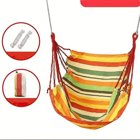 NNEDSZ Colorful Striped Hammock Chair with Ropes and Storage Bag - Yellow Stripes