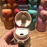 Good Luck" Mini Stainless Steel Thermos Flask - 350ml Leakproof Insulated Bottle with Pop-Up Lid & Strap(yellow)"