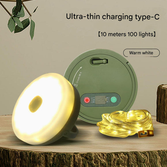 NNEDSZ Rechargeable LED Camping Light with 10m Retractable String Light (Warm White)