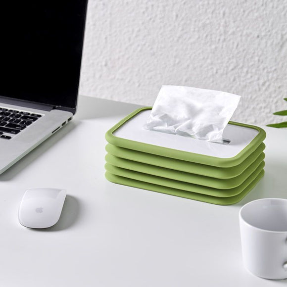 NNEDSZ 2-pcs Green Silicone Tissue Box Holder - Automatic Self-Lowering Dispenser