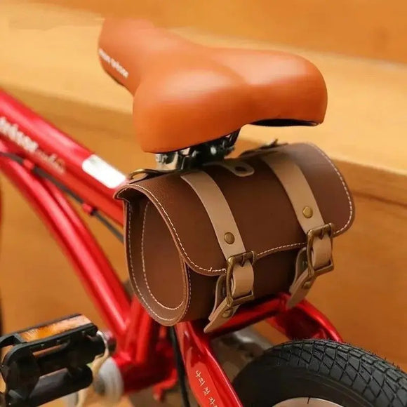 NNEDSZ PU Leather Cycling Pouch - Retro Style for Bicycle Handlebars or Saddle
