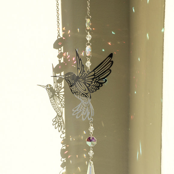 NNEDSZ (Style A)2 PCS Hummingbird Metal Suncatcher with Crystal Accents - for Window or Wall Indoor Hanging Ornament