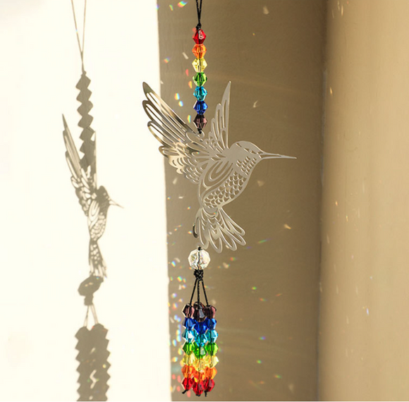 NNEDSZ (Style C)2 PCS Hummingbird Metal Suncatcher with Crystal Accents - for Window or Wall Indoor Hanging Ornament