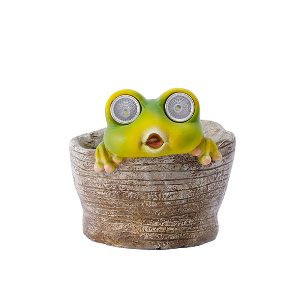 NNEDSZ Frog Solar Light Planter - Resin Succulent Pot with Glowing Eyes (stone basin frog)