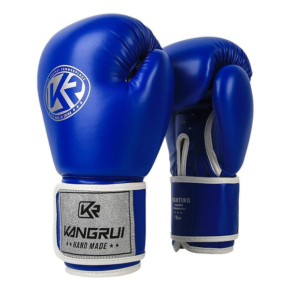 NNEDSZ Blue And Silver Durable 10oz PU Leather Boxing Gloves - Padded & Ventilated for Training