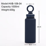 Orange 1L Stainless Steel Water Bottle with Magnetic Phone Holder Lid - Portable Hydration & Hands-Free Stand