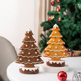 NNEDSZ 2 Pcs (1 Yellow + 1 Brown) Charming Gingerbread Christmas Tree Figurine - Festive Resin Holiday Table Decor Ornament