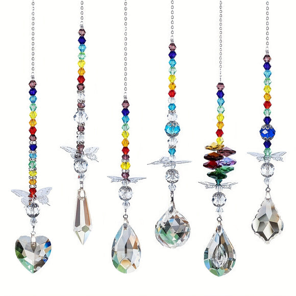 NNEDSZ Set of 6 Crystal Suncatcher Hanging Ornaments - Butterfly Star Moon Prism Window Decor