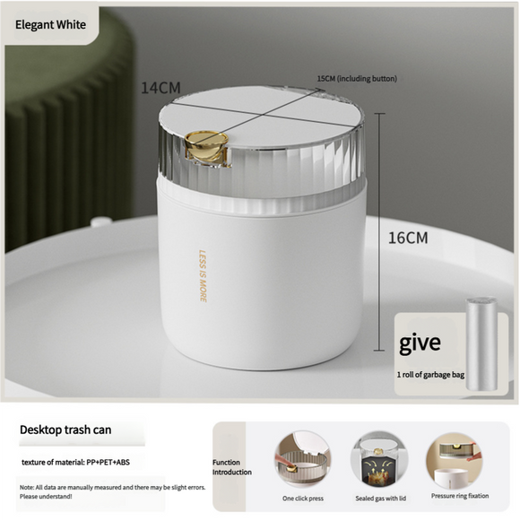 NNEDSZ White desktop trash can (standard 1-roll garbage bag) 14cm * 15cm (including button) * 16cm